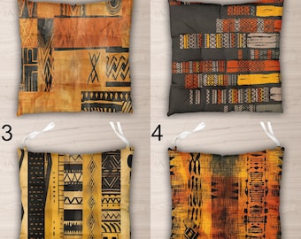 Tribal Pattern Chair Pads, African Dining Chair Cushions, Boho Ethnic Home Decor