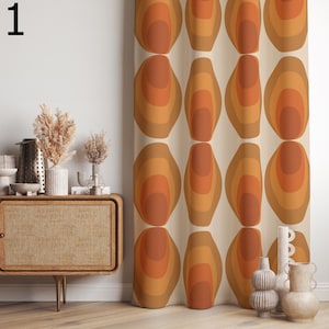 Cortinas modernas retro, paneles de cortina modernos de mediados de siglo, cortina de ventana retro de los años 80, cortina de sala de estar de estilo retro abstracto, cortinas de los años 70