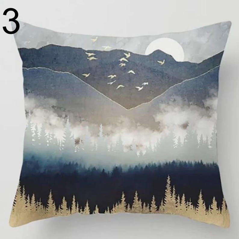 Landscape Pillow Covers, Abstract Pillows, Mountain Pillow Cover, Moon and Lake Pillow Cover, Home Decor, Modern Art Pillowcase 3