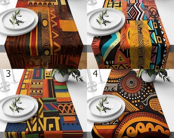 Camino de mesa africano de tela de barro, camino de mesa étnico geométrico, camino de mesa africano de tela de barro, decoración de mesa tribal africana, decoración de mesa étnica