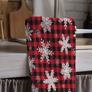 Christmas Plaid Tea Towels, Xmas Dish Towel, Christmas Buffalo Plaid Towel, Holly Kitchen Plaid Hand Towel, Christmas Kitchen Decor Towel