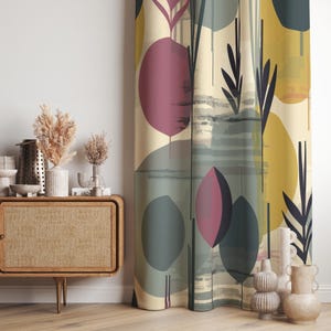 Boho Abstract Living Room Curtain, Mid Century Modern Curtain Panels, Modern Minimalist Curtain, Retro Curtains, 70s 80s Curtains