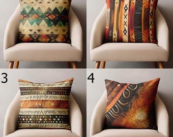 Ethnic Pillowcase, Ethnic Tribal Throw Pillow Covers, African Tribal Digital Print Cushion Cover, Terracotta Authentic Primitive Pillowcase