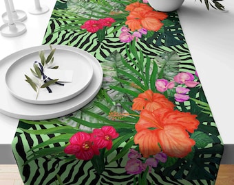 Tropical Leaf Table Runner, Exotic Leaves Table Runner, Palm Leaf Table Runner, Tropical Tablecloth, Exotic Leaves Print Table Decoration