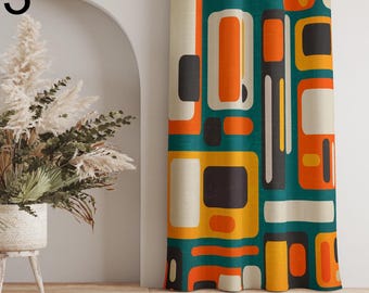 ミッドセンチュリーモダンカーテンパネル、70年代レトロボヘミアン