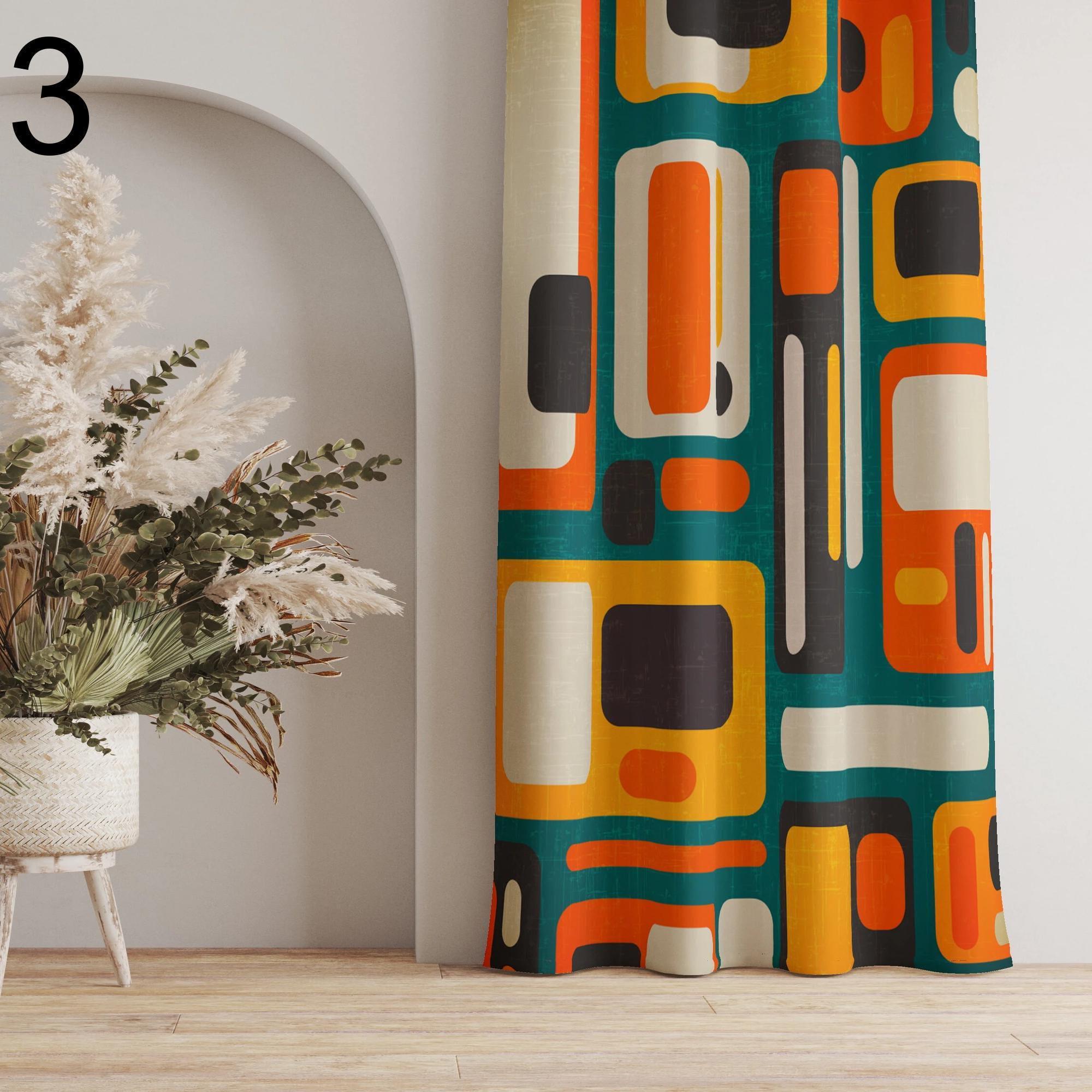 ミッドセンチュリーモダンカーテンパネル、70年代レトロボヘミアン