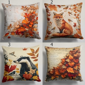 Funda de cojín con hojas de otoño, fundas de almohada con hojas naranjas otoñales, cojines con animales otoñales, fundas de almohada con animales del bosque otoñal