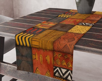 Ethnic Table Runner, African Geometric Tribal Table Runner, Aztec Table Runners, Terracotta Southwestern Table Runners