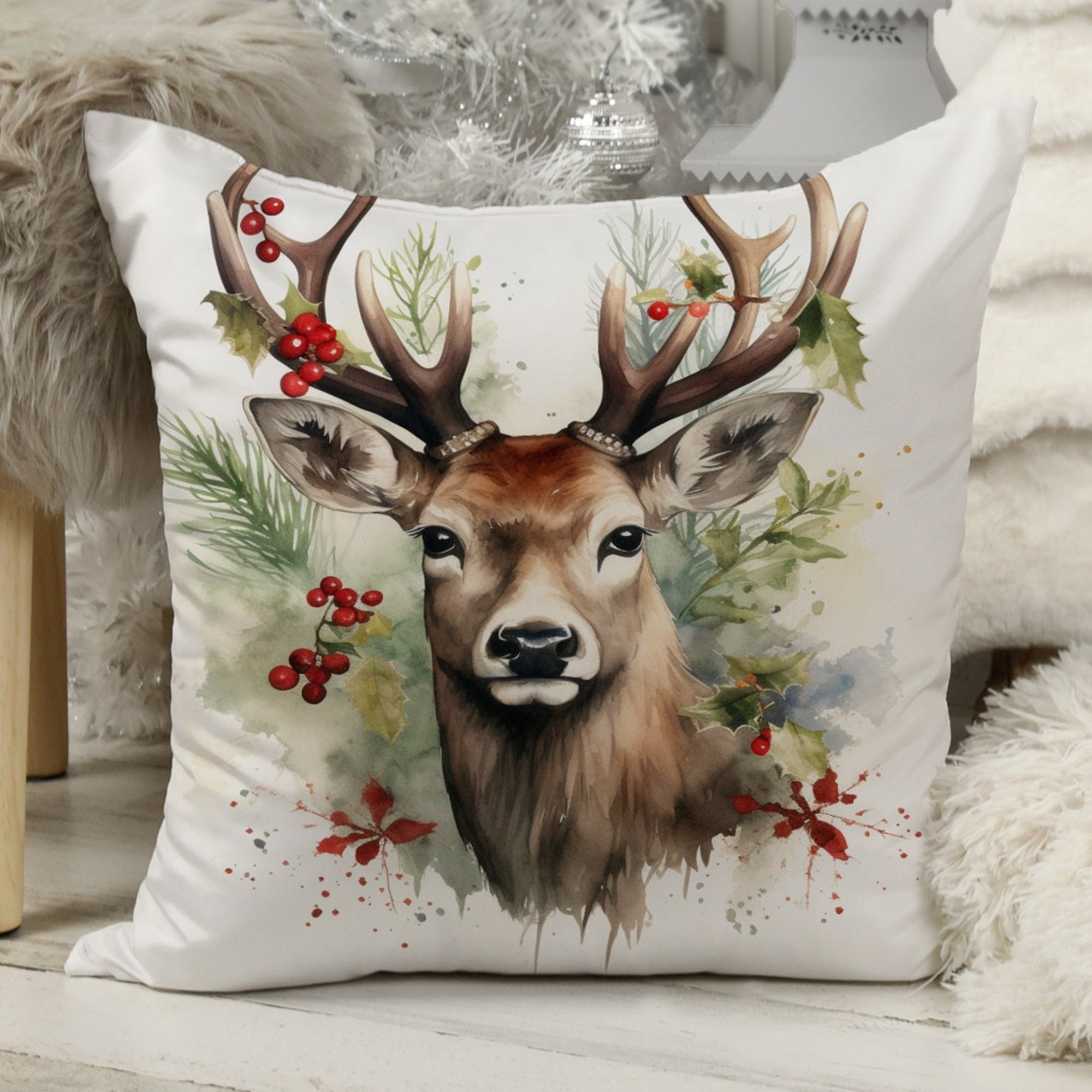 Weihnachts-Kissenbezüge Mit Hirsch-Muster – 2er Set 30x50 Cm, Rustikal & Gemütlich Für Couch & Bett