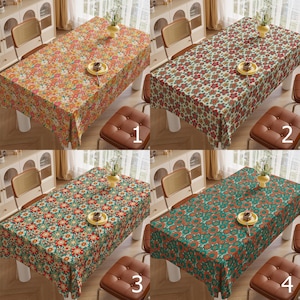 60s 70s Boho Floral Kitchen Table Linens, Retro Floral Tablecloths, Mid Century Flower Print Table Cloths, Retro Flower Table Cover,