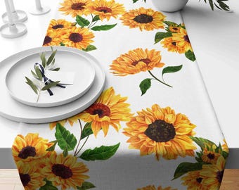 Tafelloper zonnebloem: geel tafelkleed met bloemenprint boerderij zonnebloem tafeldecoratie