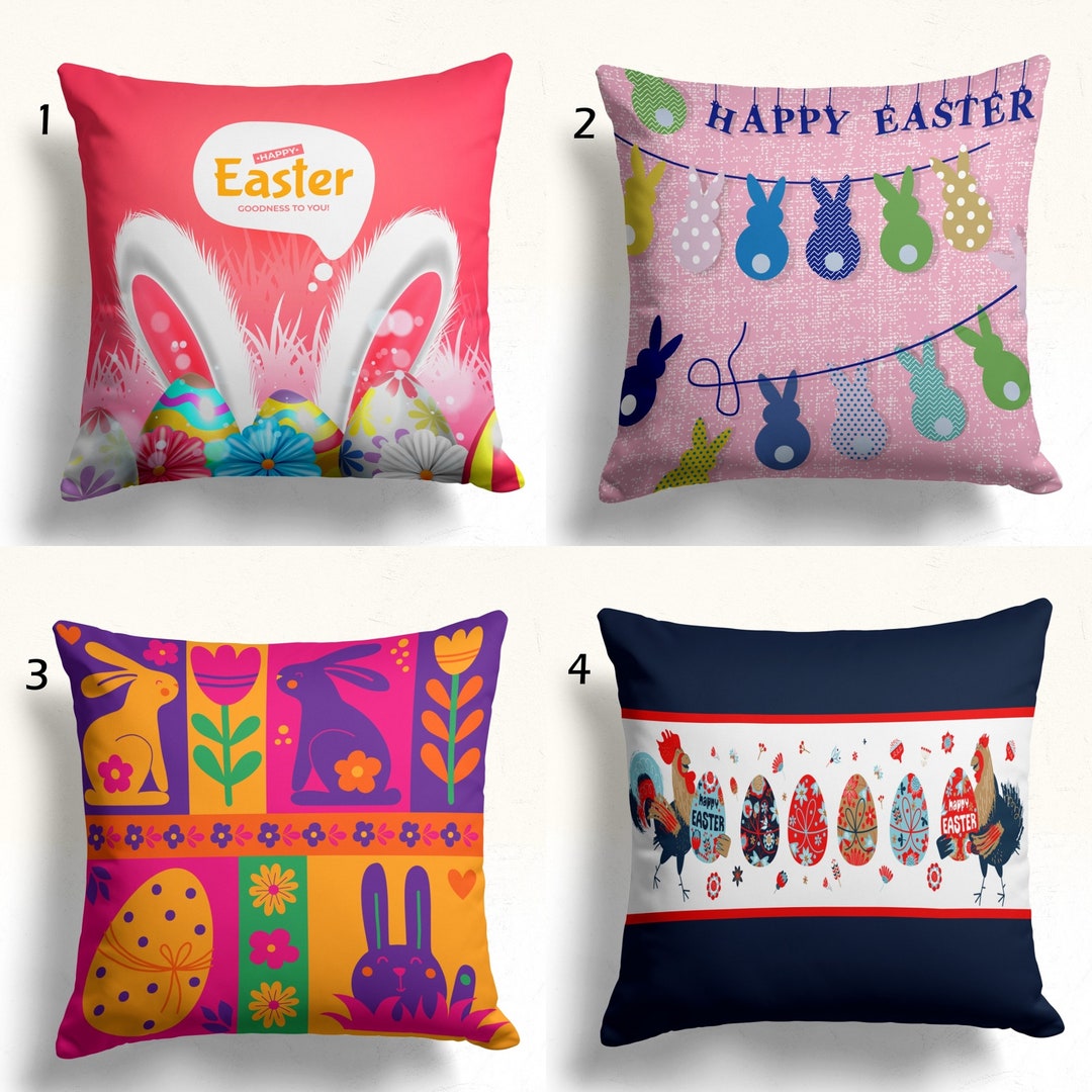 Easter Bunny Pillow Cover, Easter Pillowcase, Happy Easter Cushion Cover, Happy Spring Cushion
