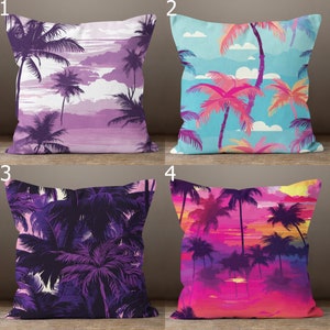 Exotic Hawaiian Pillowcases, Tropical Palm Purple Cushion Covers, Hawaiian Palm Tree Leaf Pillow Covers, Palm Tree Purple Pink Pillow Covers