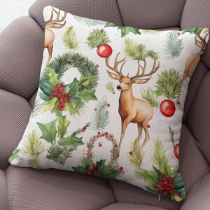 Vintage Christmas Pillow Covers, Christmas Pine Tree Cushion Cover, Modern Vintage Xmas Pillow Cover, Holly Pine Tree Pillow Cover 2