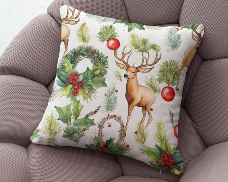 Vintage Christmas Pillow Covers, Christmas Pine Tree Cushion Cover, Modern Vintage Xmas Pillow Cover, Holly Pine Tree Pillow Cover 2