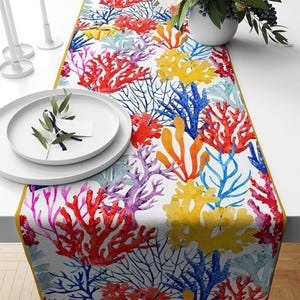 Nautical Table Runner, Sea Life Table Runner, Fish Table Runner, Blue and Mint Coral Table Runner, Anchor Table Runner, Marine Table Runner