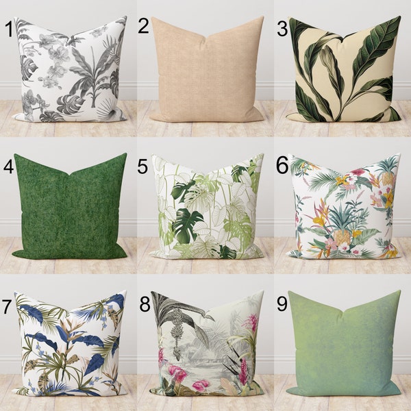 Modern Vintage Tropical Pillowcase, Tropical Cushion Cover, Exotic Leaves Pillow Cover, Botanical Pillow Cover, Tropical Leaf Pillow Cover