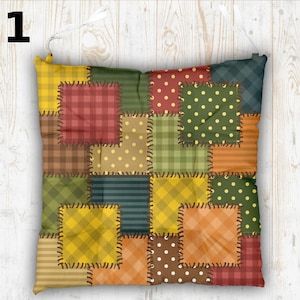 Cuscino per sedia in stile boho patchwork, coprisedile a quadri retrò con lacci