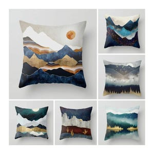 Landscape Pillow Covers, Abstract Pillows, Mountain Pillow Cover, Moon and Lake Pillow Cover, Home Decor, Modern Art Pillowcase image 1