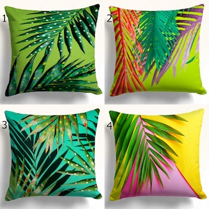 Tropical Pillow Covers, Palm Leaf Pillow Cover, Exotic Palm Leaves Pillowcase, Botanical Green Leaves Cushion Cover, Tropical Home Decor