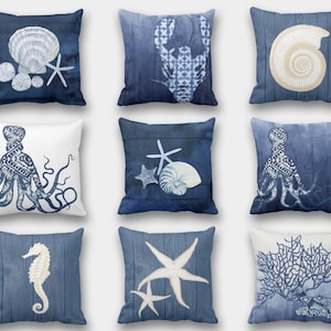 Coastal Pillow Covers, Sea Life Pillow Decoration, Marin Cushion Cover, Nautical Pillow Cover, Seahorse Cushion Cover, Beach Pillow Cover