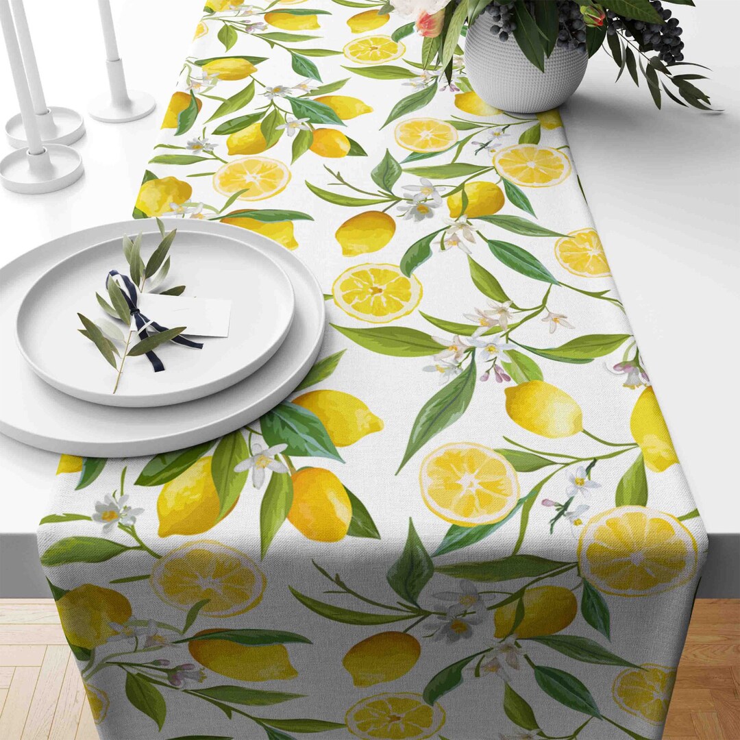 Lemon Table Runner, Yellow Lemon Table Runner, Kitchen Lemon Tablecloth