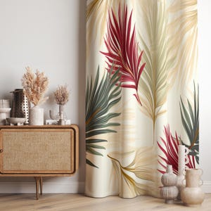 Tropical Palm Leaves Curtain, Elegant Botanical Window Drapes, Modern Boho Tropical Panels, Leafy Curtain Panel