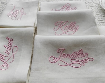 Embroidered Linen Dinner Napkins, Personalized Wedding Monogram