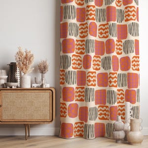 Retro Geometric Curtain Panels, Mid Century Modern Window Drapes, Abstract Boho Curtain, Colorful 70s Inspired Panel Curtains