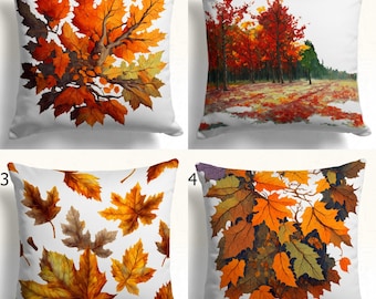 Funda de almohada con hojas de arce otoñal, decoración otoñal para el hogar