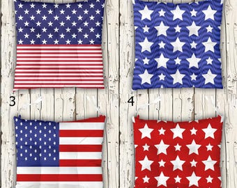 American Flag Stars Outdoor Indoor Chair Cushion With Ties, 4th July Tie-On Chair Pads, 4th July Seat Pads, Independence Day Chair Cushions