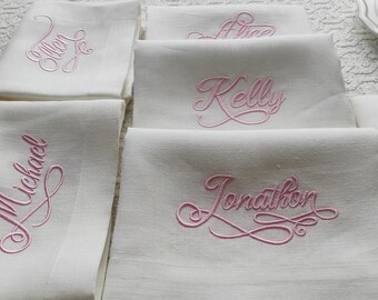 Serviette De Table En Lin Personnalisée Avec Broderie - Lavable - Idée Cadeau Élégante (Rose)
