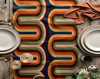 Mid Century Table Table Runner, 70s Retro Geometric Runners