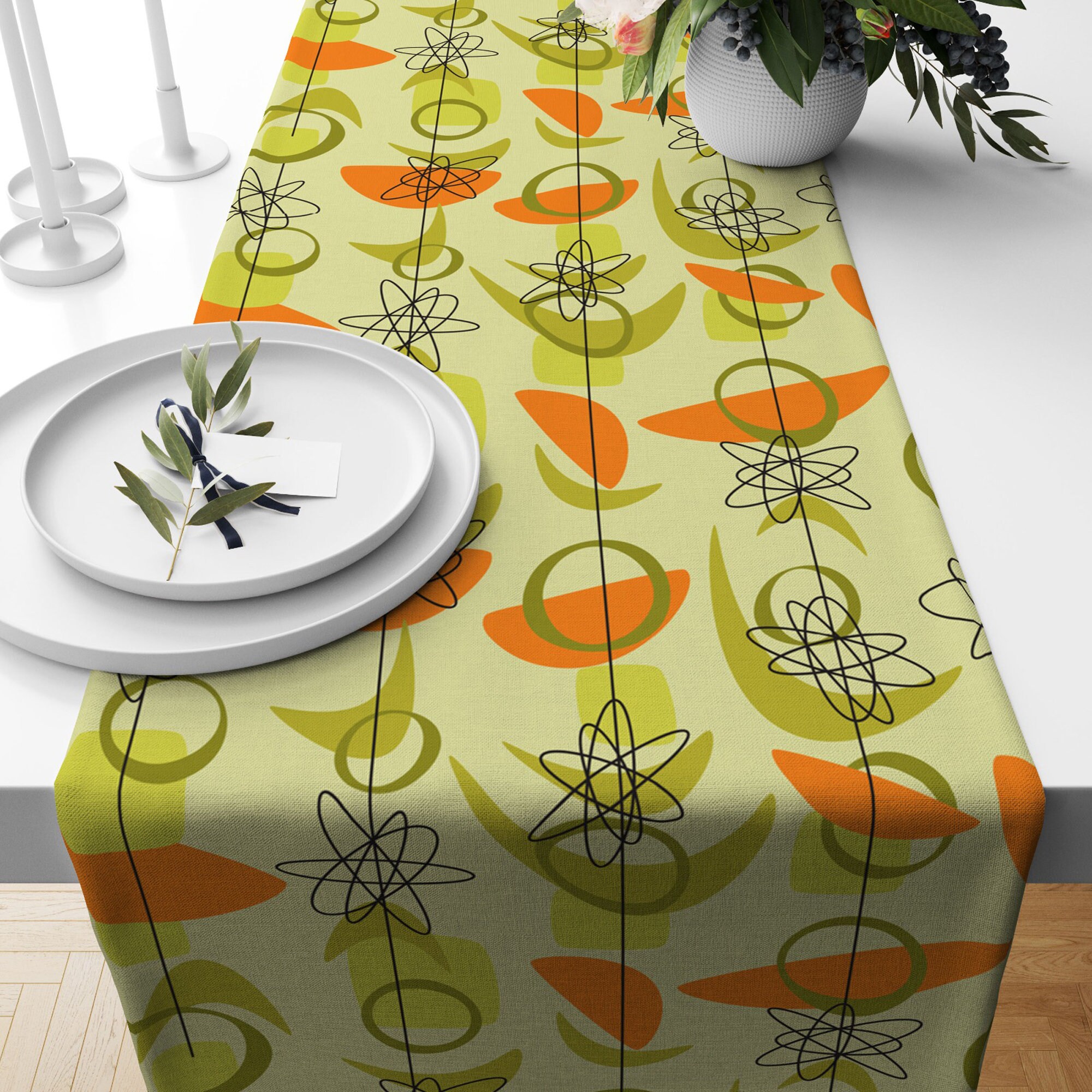 Mid Century Modern Table Runner Retro Table Runner 70s Table Runner Geometric Retro Table Runner Retro Table Decoration