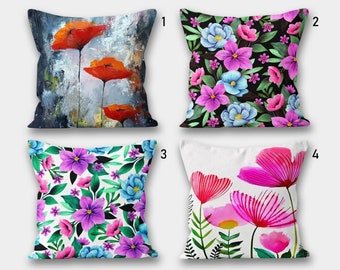 Vivid Flowers Throw Pillow Cover, Farmhouse Floral Pillow Covers, Colorful Floral Pillow Case, Floral Cushion Cover