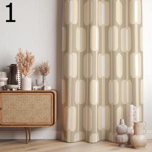 Tan Geometric Printed Curtain, Beige Art Deco Style Curtain, Tan Beige Curtains, Mid Century Modern Curtain Panels, Retro 70s Beige Curtains