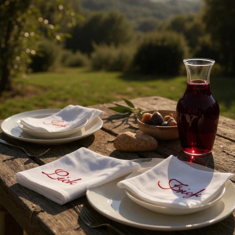 Embroidered Name Linen Dinner Napkins, Embroidered Napkin With Name, Wedding Monogrammed Napkins, Wedding Napkins, Personalized Napkins image 8