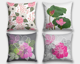 Floral Throw Pillow Case, Pink Flowers Cushion Cover, Floral Abstract Pillow Cover, Abstract Flowers Pillow Covers