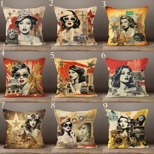 Retro Hollywood Film Stars Cushion Cover, Retro Vintage Cinema Pillow Cover, Retro Movie Home Decor, Cinema Actrees Throw Pillow Cover