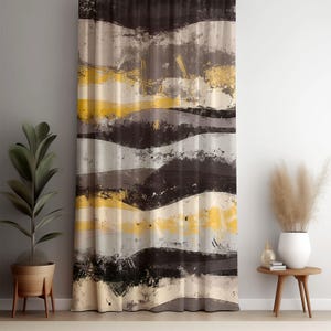 Abstrakte moderne Vorhang Panel, geometrische abstrakte drapiert, moderner minimalistischer beige schwarz grauer Vorhang, zeitgenössischer abstrakter Fenstervorhang