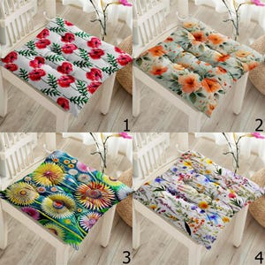 Floral Square Chair Pad, Wildfowers Chair Cushion with Ties, Floral Style Patio Chair Cushions, Colorful Floral Chair Pads