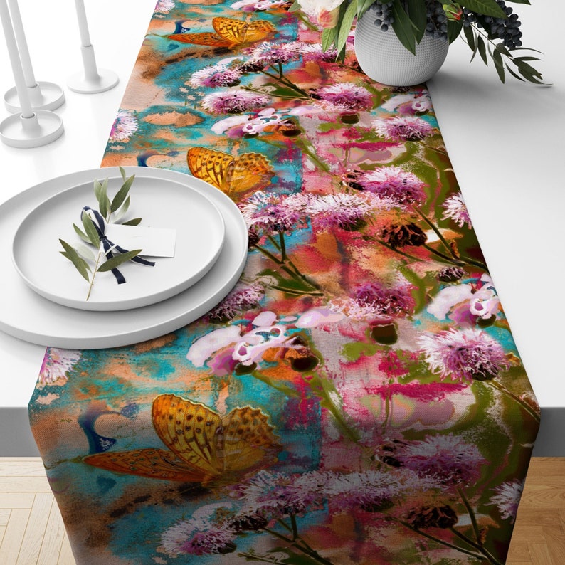 Chemin de table floral, chemin de table imprimé fleurs, décoration de table floral rose, chemin de table violet, chemin de table imprimé, chemin de table roses 7