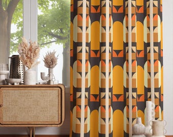 ミッドセンチュリーモダンカーテンパネル、70年代ヒッピーレトロ