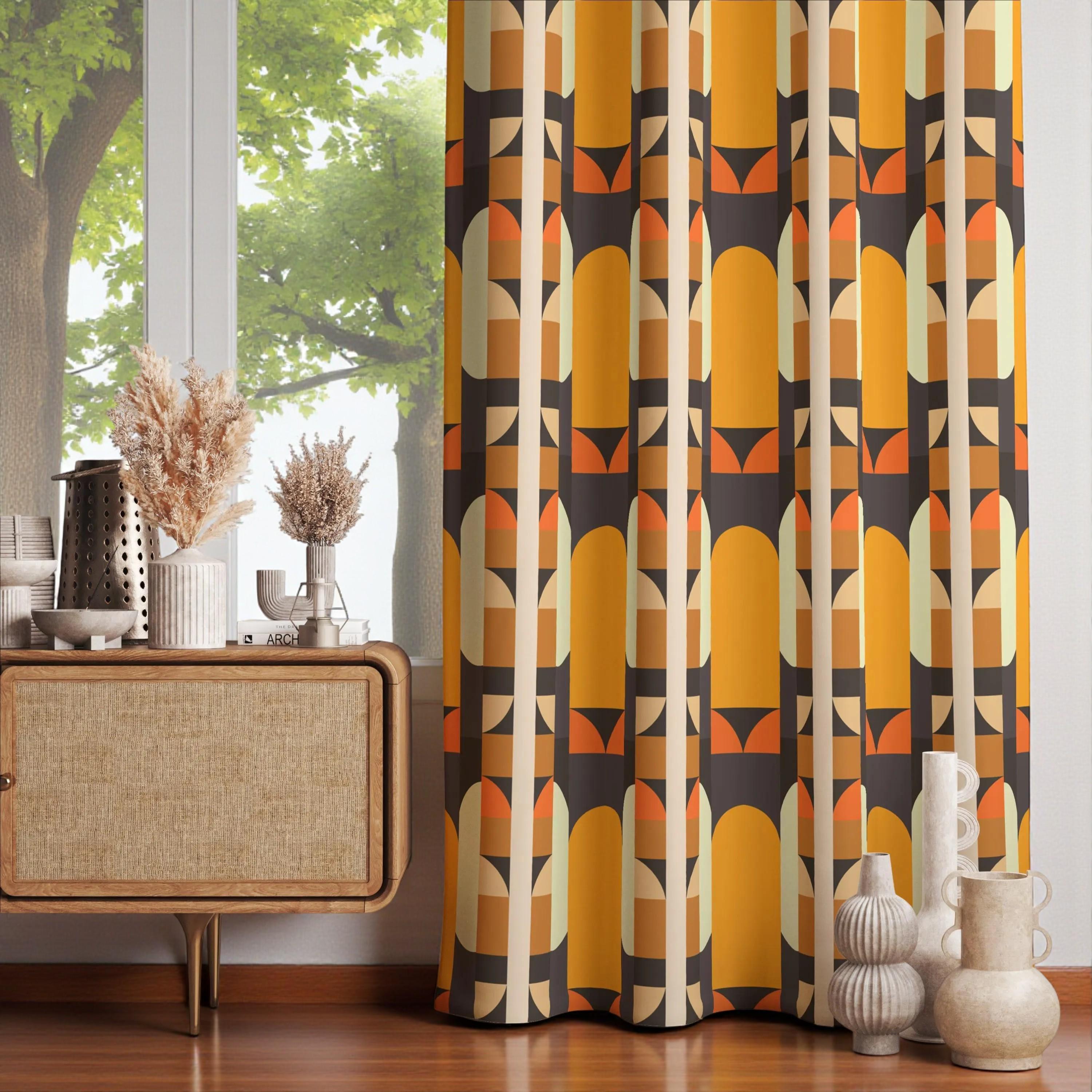 ミッドセンチュリーモダンカーテンパネル、70年代ヒッピーレトロ