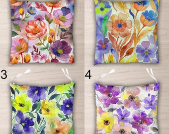 Ensemble de coussins de chaise à motifs floraux, coussins d'assise fleuris avec attaches, coussins de chaise de salle à manger style cottagecore