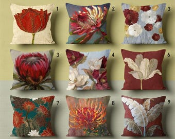 Floral Pillow Cover, Red Floral Pillow Cover, Burgundy Floral Cushion, Decorative Pillow Case, Flowers Digital Print Cushion Cover