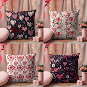 Fundas de almohada para el día de San Valentín, bonitas fundas de almohada con corazones, fundas de cojín con flores rojas, decoración romántica para el hogar en rojo, funda de almohada con forma de corazón de flores