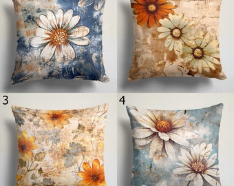Floral Throw Pillow Covers, Daisy Floral Cushion Cover, Floral Daisy Cushion Cover 16x16, 18x18, 20x20, Colorful Floral Pillow Sham