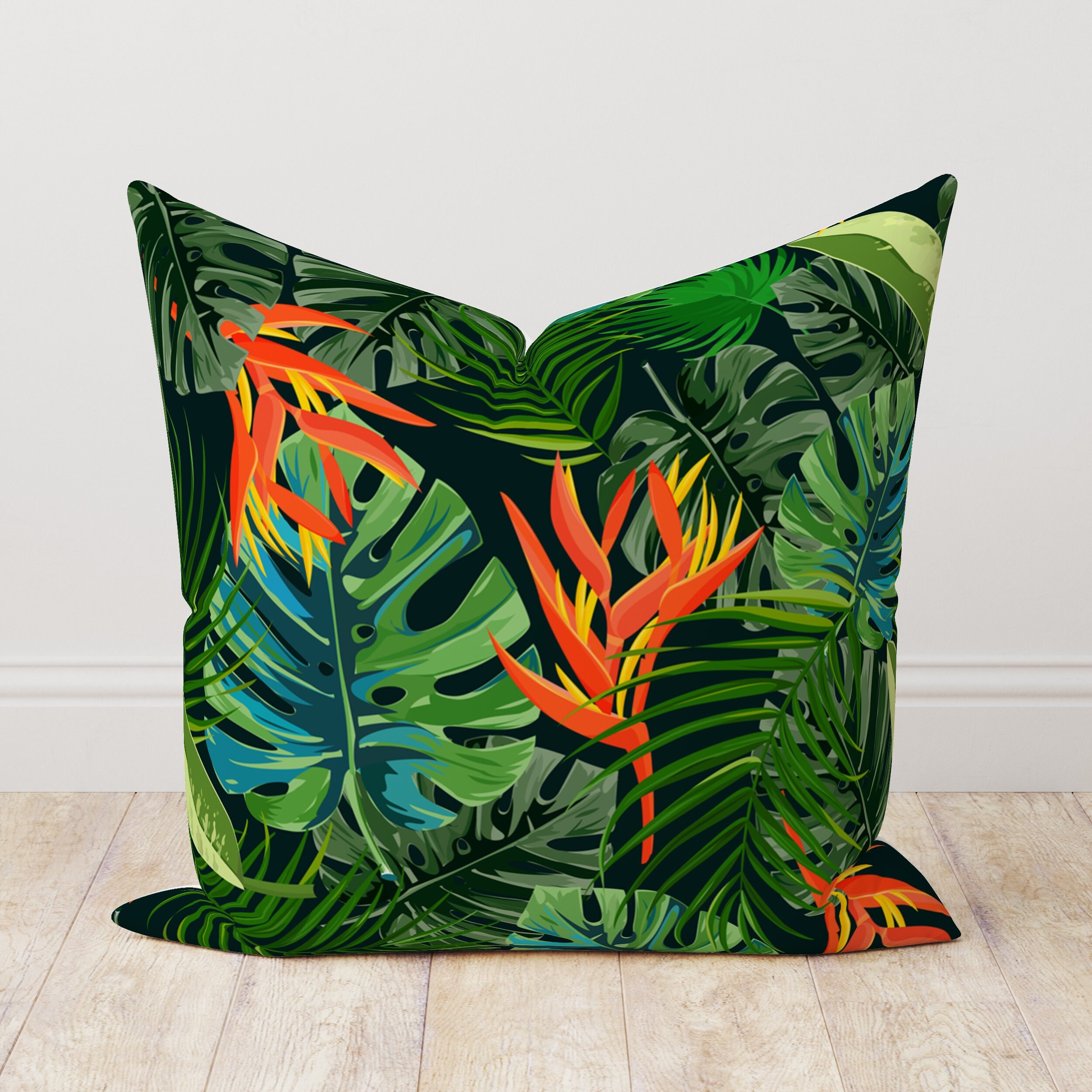 Bonhause Tropical Pillow Covers – Set Of 4, 20x20 Inch, Soft Velvet, Palm Leaf Design