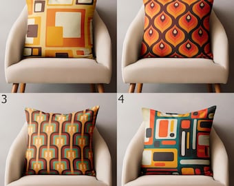 70s Retro Pillow Cover, Mid Century Cushion Covers, MCM Geometric Pillowcases